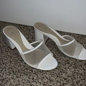 Sheer low white heels